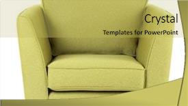  Presentation with green gold and white - Audience pleasing PPT layouts consisting of green armchair isolated on white backdrop and a yellow colored foreground