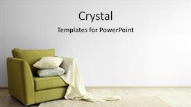  Presentation with light green - Cool new slides with green armchair on light wall backdrop and a white colored foreground