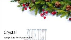  Presentation with christmas border design - Amazing PPT theme having green art corner design branch backdrop and a white colored foreground