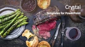  Presentation with sheet metal - Theme consisting of rib of beef with green background and a tawny brown colored foreground