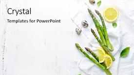 Presentation with quail - Presentation theme consisting of green asparagus lemon and quail background and a white colored foreground