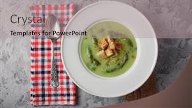  Presentation with asparagus - Audience pleasing PPT theme consisting of green-asparagus-soup-with-crackers backdrop and a coral colored foreground