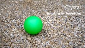  Presentation with chip - Slide deck with green ball isolated on a wooden chip back ground background and a gray colored foreground