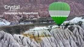  Presentation with green mountains - PPT layouts featuring green ballon in the sunrise background and a gray colored foreground