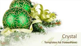  Presentation with white snow - Slides enhanced with green balls in snow background and a cream colored foreground