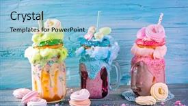  Presentation with donuts - Presentation theme enhanced with green banana - freakshakes with donuts and candy background and a light blue colored foreground