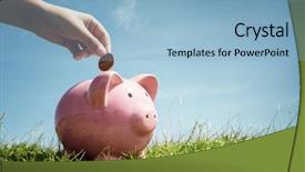  Presentation with green banking - Amazing slides having green banking - child hand inserting coin backdrop and a light blue colored foreground