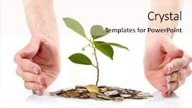  Presentation with sprout - PPT theme featuring green banking - coins sprout hands background and a sky blue colored foreground