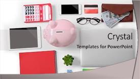  Presentation with green office - Presentation enhanced with green banking - piggy bank and office supplies background and a light gray colored foreground