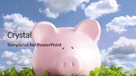  Presentation with green banking - PPT layouts having green banking - piggy bank over blue sky background and a lemonade colored foreground