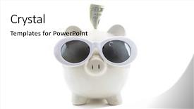  Presentation with piggy bank broken piggybank - Slide deck featuring green banking - white ceramic piggy bank wearing background and a white colored foreground