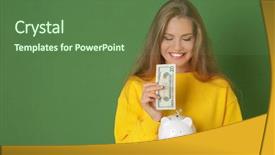  Presentation with green banking - Slide deck enhanced with green banking - young woman with piggy bank background and a ocean colored foreground