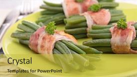  Presentation with bacon - Slide deck having green bean wrapped in bacon background and a yellow colored foreground