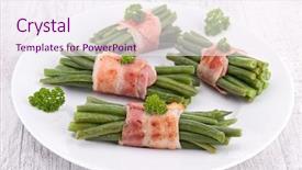  Presentation with green and purple - Presentation design having green bean wrapped in bacon background and a sky blue colored foreground