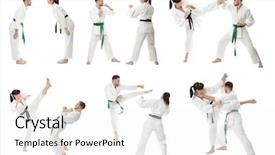  Presentation with people collage - Amazing presentation theme having collage with young people practising backdrop and a cream colored foreground