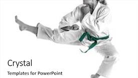  Presentation with philippine martial arts - Cool new slides with martial arts concept young sporty woman in kimono on white background backdrop and a white colored foreground