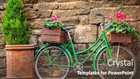  Presentation with next - Amazing slide set having green-bicycle-with-boxes backdrop and a tawny brown colored foreground