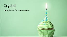  Presentation with cupcake - PPT theme having green birthday cupcake with copy background and a soft green colored foreground