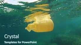  Presentation with plastic bottle pollution - Colorful presentation design enhanced with green blue - plastic bottle disposed backdrop and a ocean colored foreground