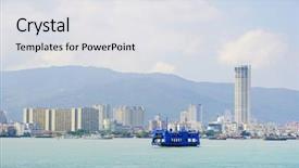  Presentation with asia - Colorful presentation theme enhanced with green blue footprint - pinang island malaysia asia backdrop and a light gray colored foreground