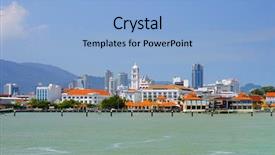  Presentation with malaysia - PPT theme featuring green blue footprint - pinang island malaysia asia background and a light blue colored foreground