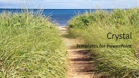  Presentation with sand dunes - Cool new slide set with green blue footprint - sandy path to the beach backdrop and a yellow colored foreground