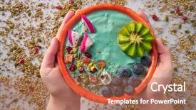  Presentation with dragon fruit - Presentation design having green blue purple berries - acai bowl smoothie with kiwi background and a coral colored foreground