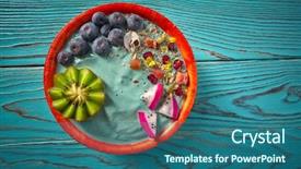  Presentation with dragon-fruit - Audience pleasing presentation theme consisting of green blue purple berries - acai bowl smoothie with kiwi backdrop and a ocean colored foreground