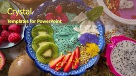  Presentation with kiwi fruit - Cool new presentation design with green blue purple berries - acai bowl smoothie with kiwi backdrop and a tawny brown colored foreground