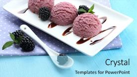  Presentation with ice cream colourful gelato flavors - Audience pleasing PPT theme consisting of green blue purple berries - delicious ice cream on plate backdrop and a arctic colored foreground