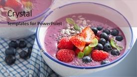  Presentation with smoothie - Theme enhanced with green blue purple berries - healthy berry smoothie bowl background and a  colored foreground