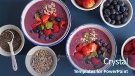  Presentation with acai berry smoothie bowl - Audience pleasing theme consisting of green blue purple berries - healthy berry smoothie bowl backdrop and a ocean colored foreground