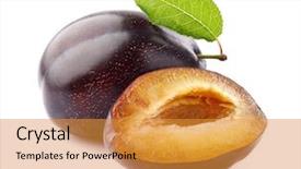  Presentation with plum blossom - PPT layouts with green blue purple berries - plum with slice in closeup background and a  colored foreground