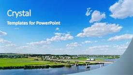  Presentation with long bridge - PPT theme with long bridge over river background and a cobalt blue colored foreground
