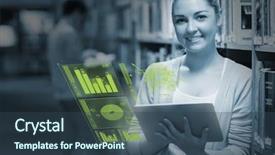  Presentation with university library - Cool new slides with computer greem - smiling student analysing figures backdrop and a ocean colored foreground