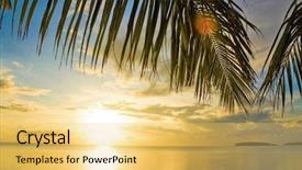  Presentation with green blue waves - Slides featuring green blue waves - maldivian sunset under palms background and a yellow colored foreground