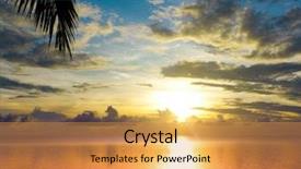  Presentation with green blue waves - Presentation theme with green blue waves - sunset and palms background and a  colored foreground