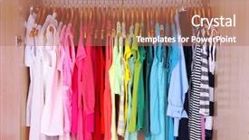  Presentation with clothes - Slides having green blue white - colorful clothes hanging in wardrobe background and a coral colored foreground