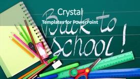  Presentation with art supplies - PPT theme with green board - back to school art supplies background and a  colored foreground