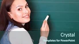  Presentation with student writing - Cool new presentation theme with green board - happy student writing on blackboard backdrop and a  colored foreground