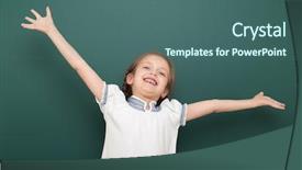  Presentation with emotions - Presentation with green board - school student girl open arms background and a ocean colored foreground