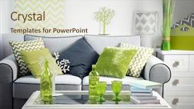  Presentation with table of contents - Beautiful presentation featuring green book - living room interior with sofa backdrop and a sky blue colored foreground