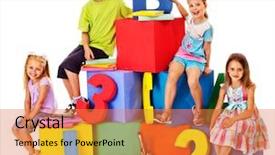  Presentation with cube - Cool new PPT theme with green book alphabets - children sitting at cube hand backdrop and a gold colored foreground