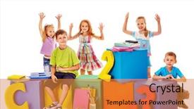  Presentation with preschool hand wash - Cool new presentation theme with green book alphabets - children sitting at cube hand backdrop and a gold colored foreground