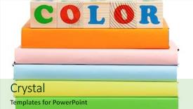  Presentation with color blocks - Amazing presentation theme having green book alphabets - color word formed by colorful backdrop and a seafoam green colored foreground