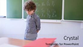  Presentation with distribution boards - Colorful presentation design enhanced with green book alphabets - little boy at school boards backdrop and a  colored foreground