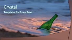  Presentation with water drop green planet - Beautiful PPT theme featuring green bottle in sea water backdrop and a ocean colored foreground