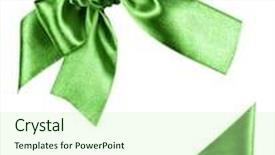  Presentation with ribbon green - Colorful slide set enhanced with green bow made from silk backdrop and a soft green colored foreground