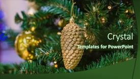  Presentation with celebrations - Audience pleasing PPT theme consisting of green-branches-of-a-christmas backdrop and a tawny brown colored foreground