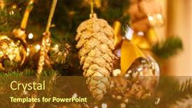  Presentation with celebrations - Amazing PPT theme having green-branches-of-a-christmas backdrop and a tawny brown colored foreground